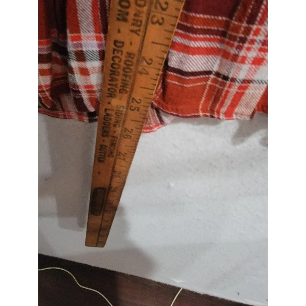 Torrid 00 Large Rust Plaid‎ Cold Shoulder Smocked Blouse Button Detail Rayon Top